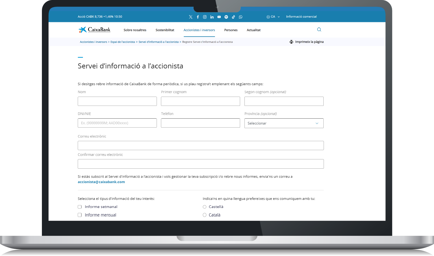 Servei d'informaci&oacute; l'accionista
