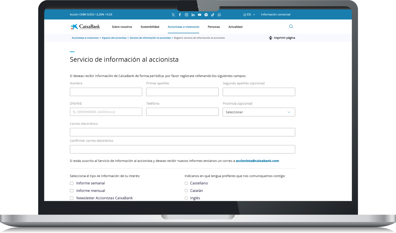 Servicio de informaci&oacute;n al accionista